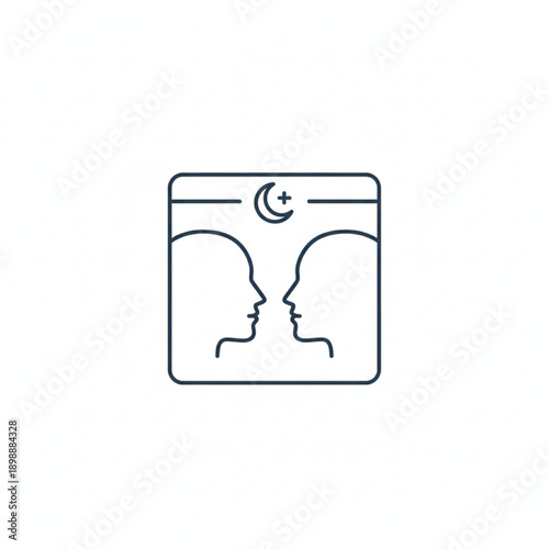 A minimalist icon of two people facing each other in profile