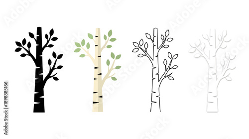  birch tree icon , different style flat icon set. Line, solid and filled outline colorful icon , vector sign and symbol 