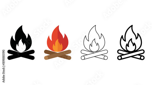 bonfire icon , different style flat icon set. Line, solid and filled outline colorful icon , vector sign and symbol 