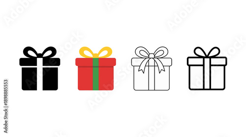christmas gift box icon , different style flat icon set. Line, solid and filled outline colorful icon , vector sign and symbol 
