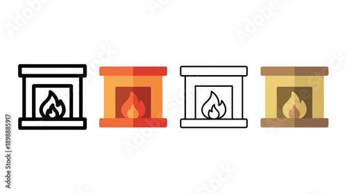 fireplace icon , different style flat icon set. Line, solid and filled outline colorful icon , vector sign and symbol 