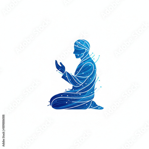 A serene illustration of a person in prayer, surrounded by celestial lines