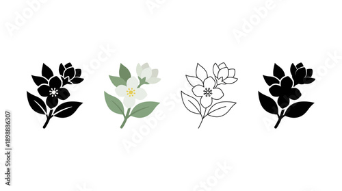 jasmine icon , different style flat icon set. Line, solid and filled outline colorful icon , vector sign and symbol 