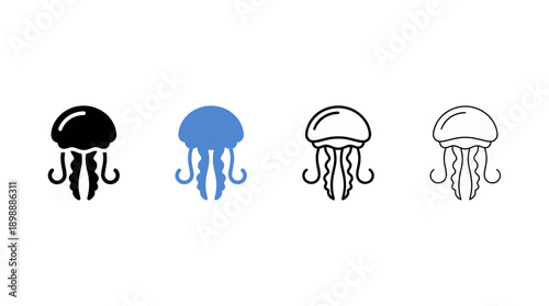 jellyfish icon , different style flat icon set. Line, solid and filled outline colorful icon , vector sign and symbol 