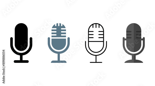 microphone icon , different style flat icon set. Line, solid and filled outline colorful icon , vector sign and symbol 