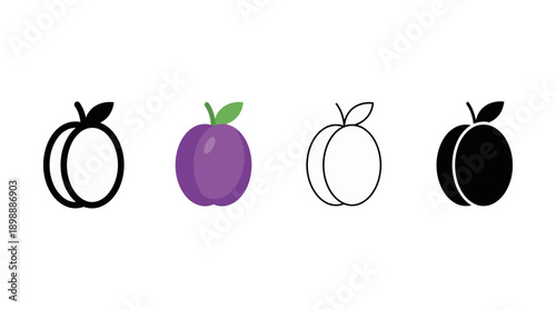 plum icon , different style flat icon set. Line, solid and filled outline colorful icon , vector sign and symbol 