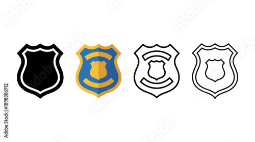 police badge icon , different style flat icon set. Line, solid and filled outline colorful icon , vector sign and symbol 