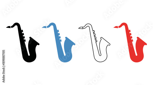 saxophone icon , different style flat icon set. Line, solid and filled outline colorful icon , vector sign and symbol 