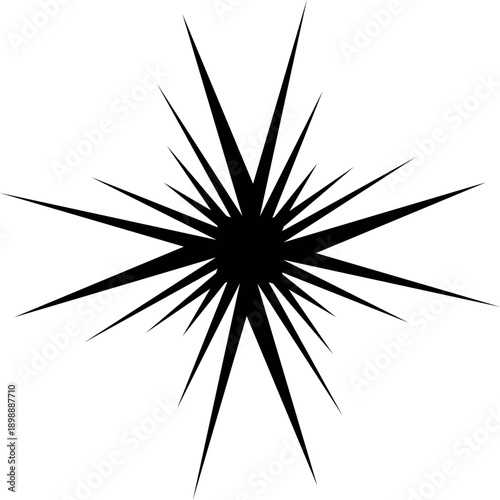 Black Abstract Starburst Silhouette - Radial Spiky Sunburst Icon for Nature and Modern Design