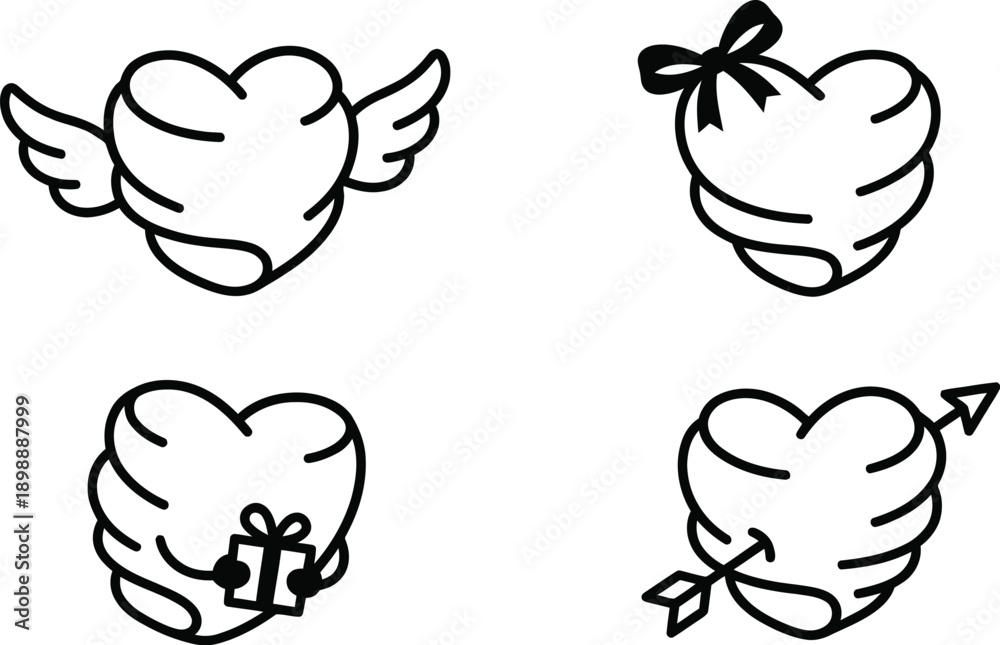 Fototapeta premium Marshmallow heart character icons set for romantic celebration vector