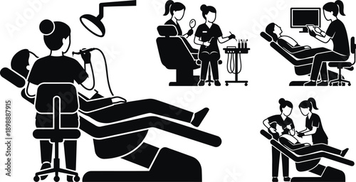  Female dentist working on patient flat vector illustration vector 