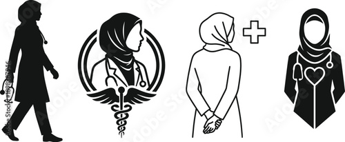 Female doctor with hijab medical vector illustration character