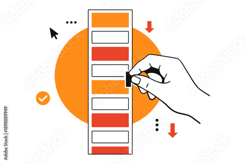 Hand adjusting color palette slider with orange circle and arrows