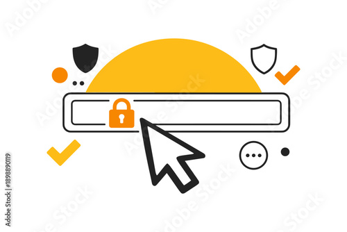 Cybersecurity concept with lock icon and cursor for online protection