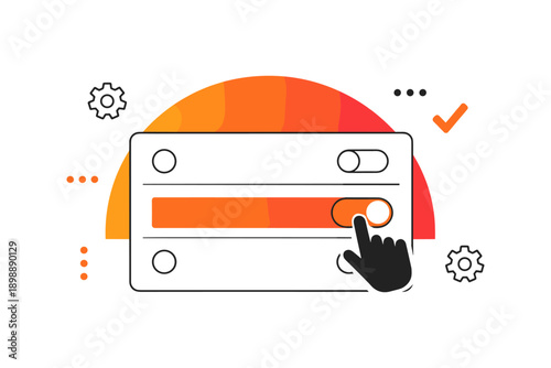 User interface toggle switch with gear and checkmark icons