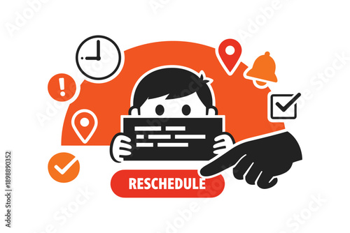 Reschedule reminder: simplified icon with alarm and checklist symbols