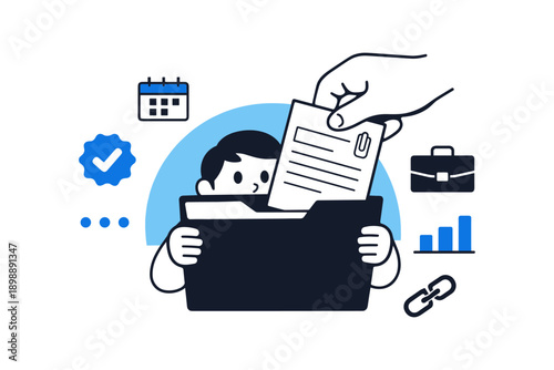 Document management vector with folder, chart, and clipboard elements