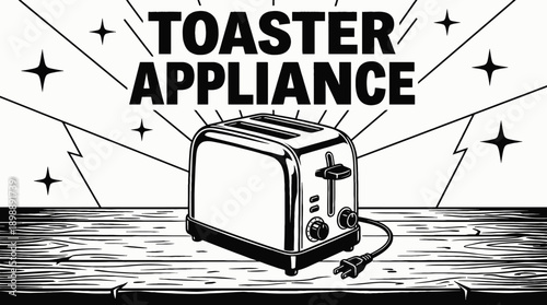 Vintage Toaster Appliance Household Object Retro Black White Background Vector Illustration