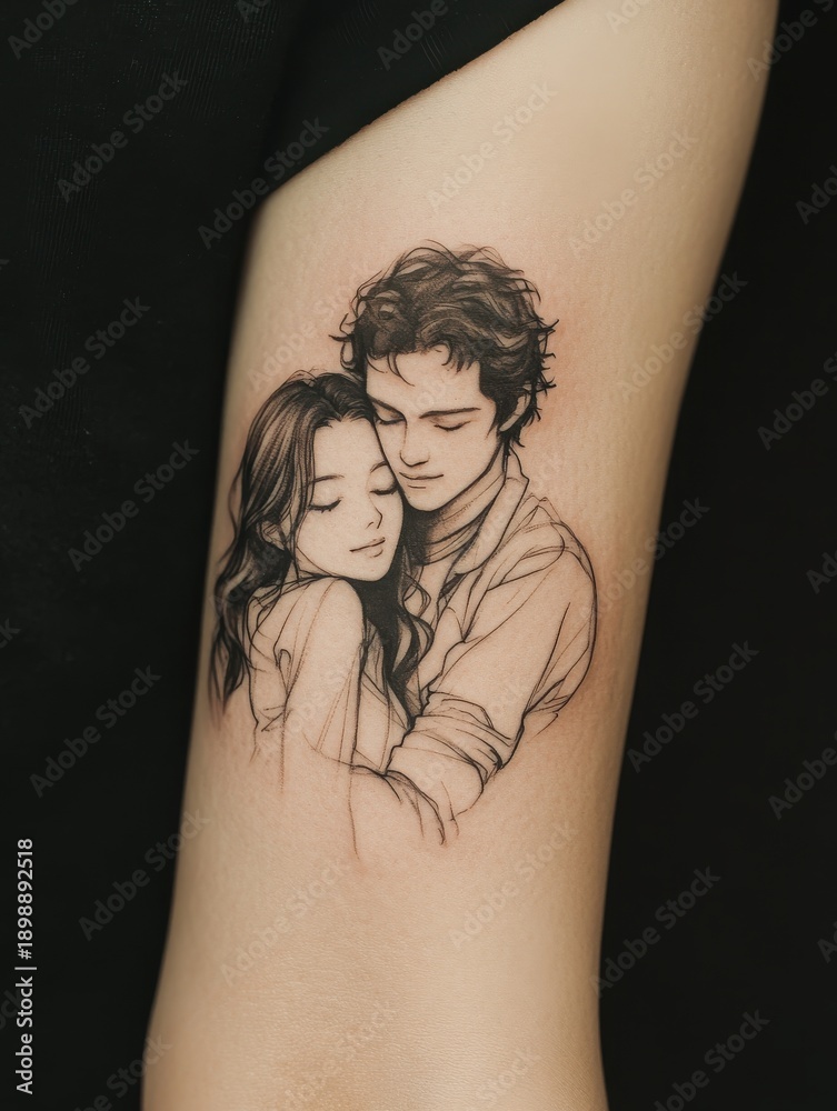 Naklejka premium Tattoo of Embracing Couple image stock
