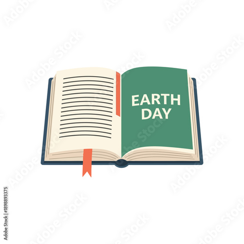 An illustration of an open book with Earth Day on the right page inside.