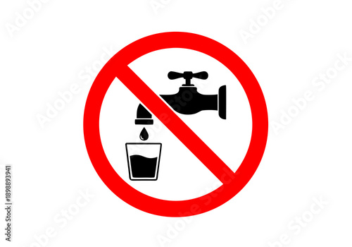 Vector illustration of a no drinking water sign with a tap and glass, symbolizing conservation and prohibition