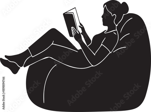 Minimalist Person Reading in Beanbag Chair Silhouettes