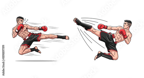 Dynamic Muay Thai Kickboxing Action Illustration.