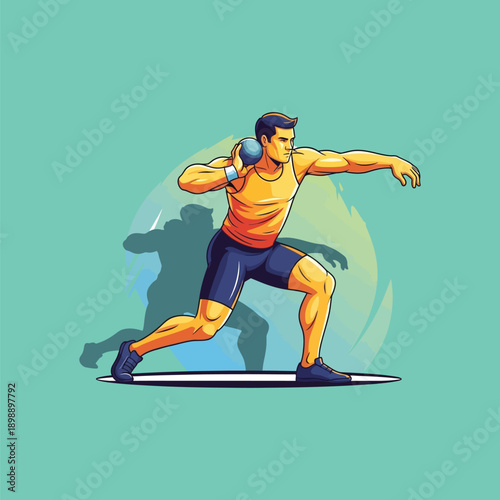 Male athlete throwing shot put in dynamic pose.