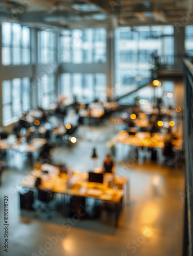 Wallpaper Mural Blurred vibrant modern open-plan office space bustling with employees working at desks surrounded by large windows allowing natural light to fill the room Torontodigital.ca