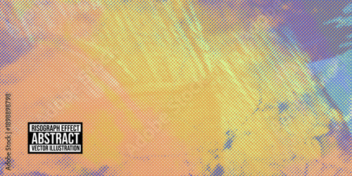 Halftone risograph abstract texture with grainy print surface. Visible dot matrix, analog imperfection, layered ink look. Modern riso poster background with gritty texture