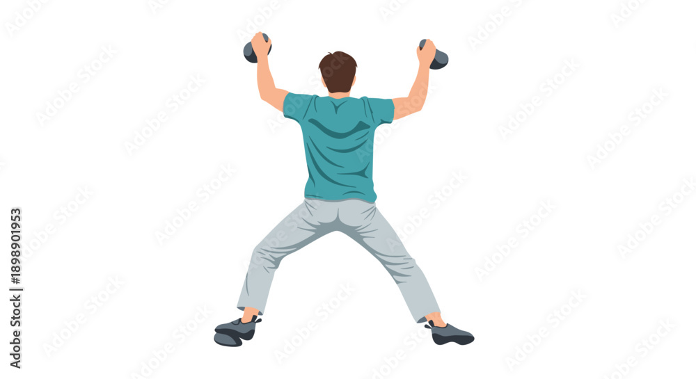 Fototapeta premium Man performing indoor climbing on artificial wall viewed from behind reaching for holds with arms outstretched demonstrating athletic strength