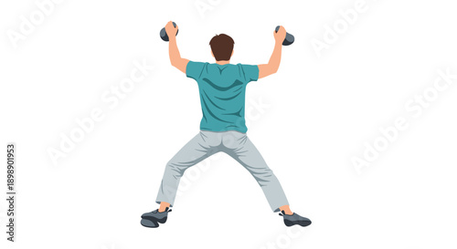 Man performing indoor climbing on artificial wall viewed from behind reaching for holds with arms outstretched demonstrating athletic strength