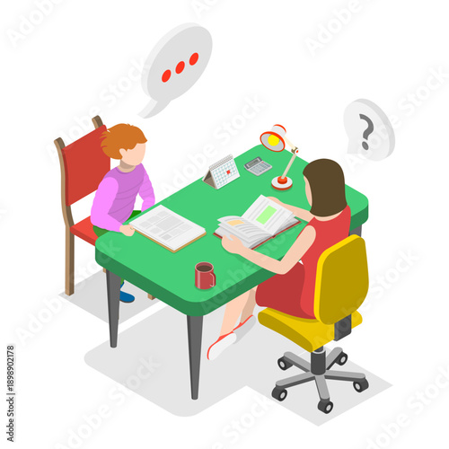 3D Isometric Flat Vector Illustration of Taking Care of Eldery and Kids, Scenes of Caregiver Services. Item 2