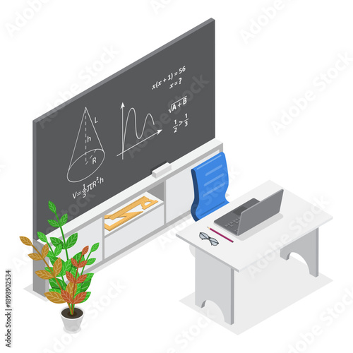 3D Isometric Flat Vector Illustration of Classroom set in School, Learning and Education. Item 2