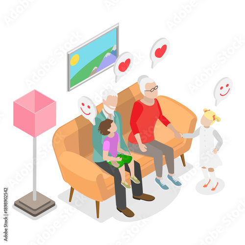 3D Isometric Flat Vector Illustration of Happy Family Moments, Portraying Love, Joy, And Togetherness In Human Relationships Concept.. Item 2