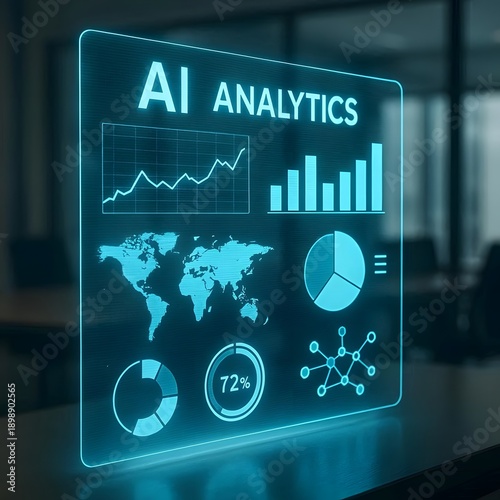 AI analytics dashboard with circular charts, clean SaaS design glassmorphism style
