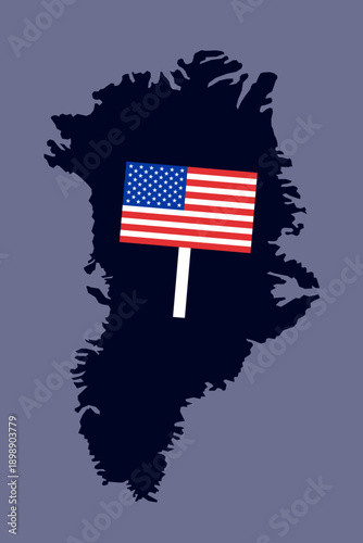 Map of Greenland with USA flag - American takeover, occupation, annexation of country and nation. Vector illustration.