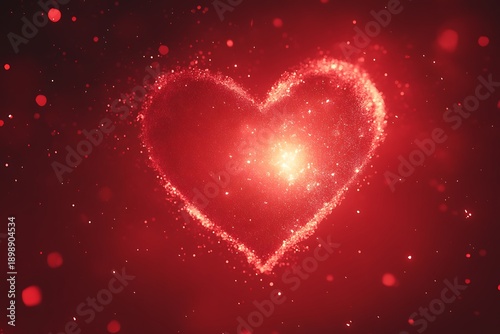 Red heart shape with sparkling stars on dark red background glitter