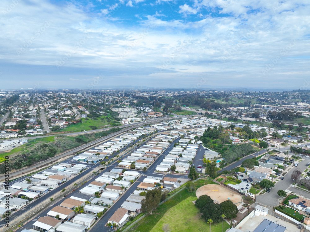Fototapeta premium Aerial view of houses in the valley of Oceanside town in San Diego, California. USA.