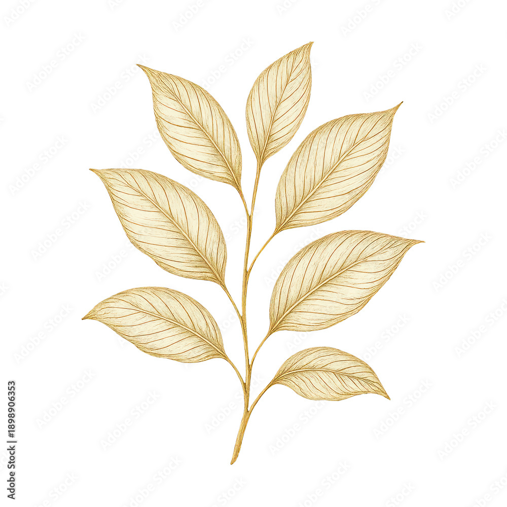 Fototapeta premium PNG Elegant golden leaf illustration.