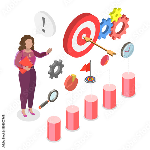 3D Isometric Flat Vector Illustration of Key Performance Indicators, Abstract Concepts Of Measuring Success. Item 3