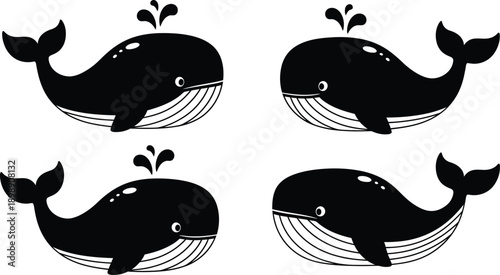 Cute Cartoon Whales Spouting Water Set