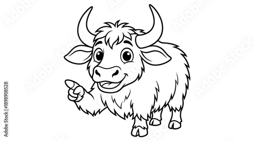 Playful Cow Cartoon Vector Illustration, Black and White Line Drawing, Friendly Farm Animal Artwork with Bell and Bow, Kids Coloring Page Vector Design for Educational Projects