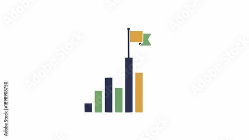 Business Graph with Flag on Top.
