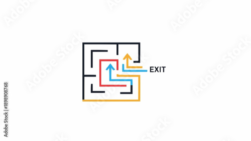 Colorful maze with exit sign.