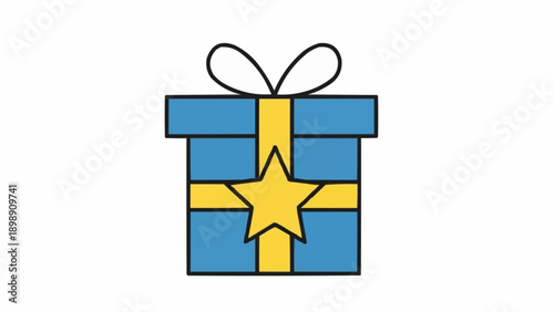 Blue Gift Box with Yellow Star Decoration.
