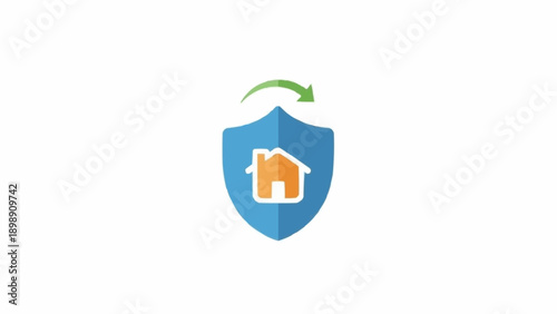 Blue Shield Icon with House Inside.
