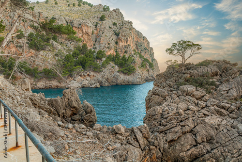 Bild auf Leinwand Golden sunset over Sa Calobra and Torrent de Pareis, Mallorca