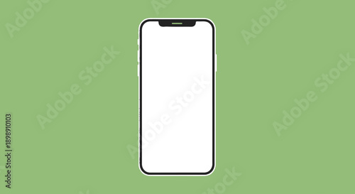 A generic modern smartphone with a blank white screen on a solid green background, ready for content display.