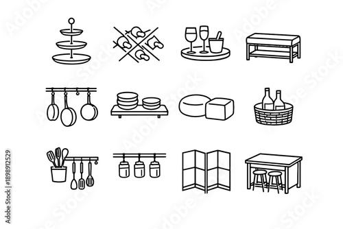 Overhead poufs dish floor jars pot vector icon hosting tiered minimalist icons